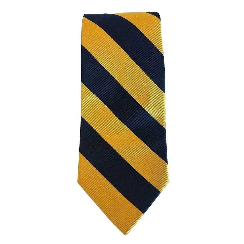 J. Press 100% Silk Navy Yellow Gold Guard Stripe Silk Repp Tie Hand Made in USA